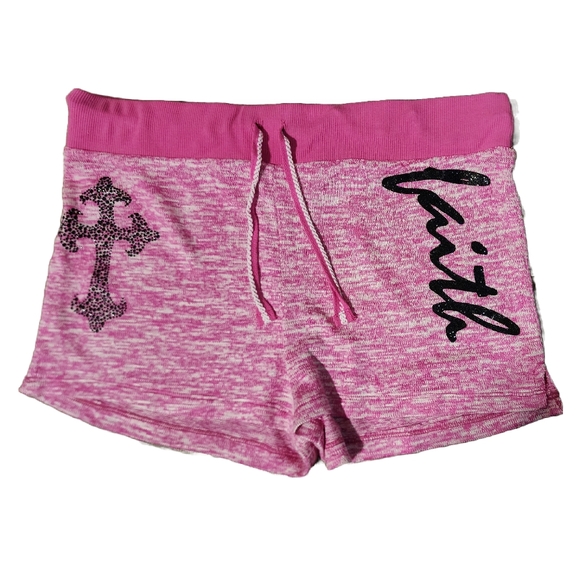 No Boundaries Faith Cross Heather Pink Athletic Shorts Large - Picture 1 of 2